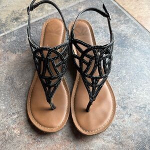 Fergalicious Black Beaded Wedge Sandals